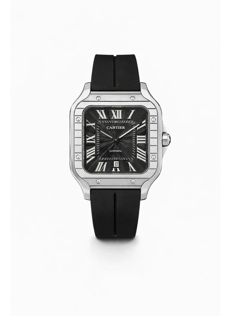 كارتييه ساعة يد رجالي فاخرة بتصميم مربع – سوار سيليكون أسود مع قرص أسود وأرقام رومانية - Image 1